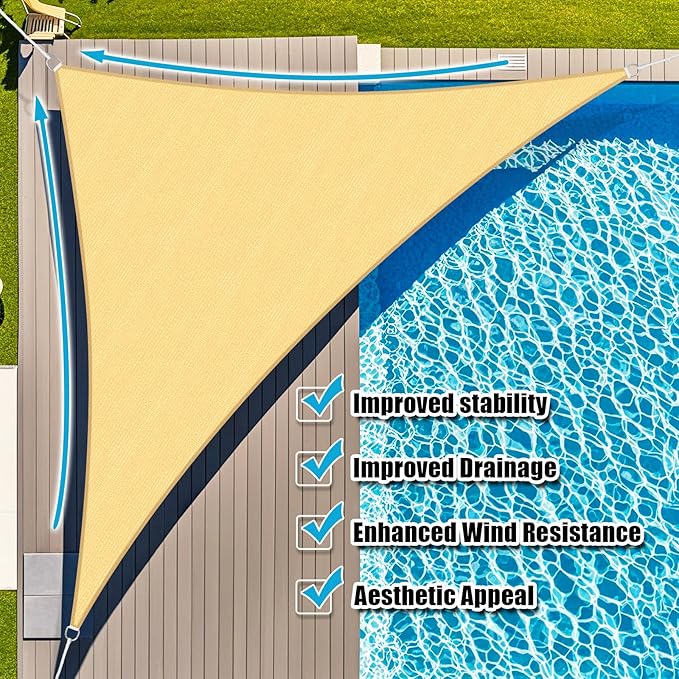Amagenix Sun Shade Sail 16'X16'X16' Curved Edge Outdoor Shade Canopy Sand Breathable 95% UV Block Shade Cloth for Patio Garden Backyard (We Make Custom Size)