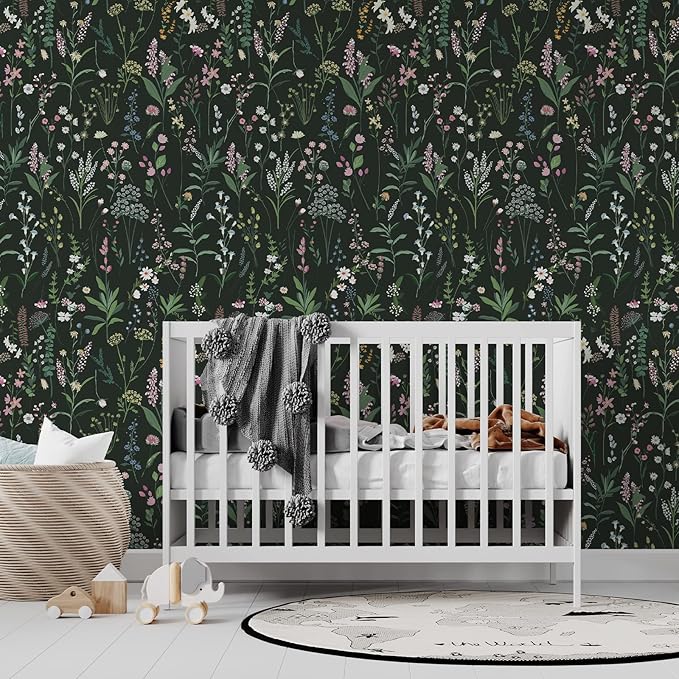 JiffDiff Floral Wallpaper Peel and Stick Farm Floral 472" x 17.3" Wildwood Wall