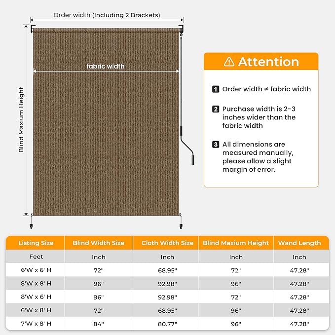HOMEDEMO Outdoor Roller Shades for Patio, Sun Roller Shade Cloth Roll Blinds
