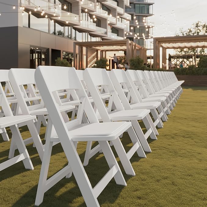 Flash Furniture Hercules Tucker Commercial White Resin Folding Chair - Lightweight, Vinyl Padded Removable Seat, Indoor Outdoor Use, Event & Wedding Ready