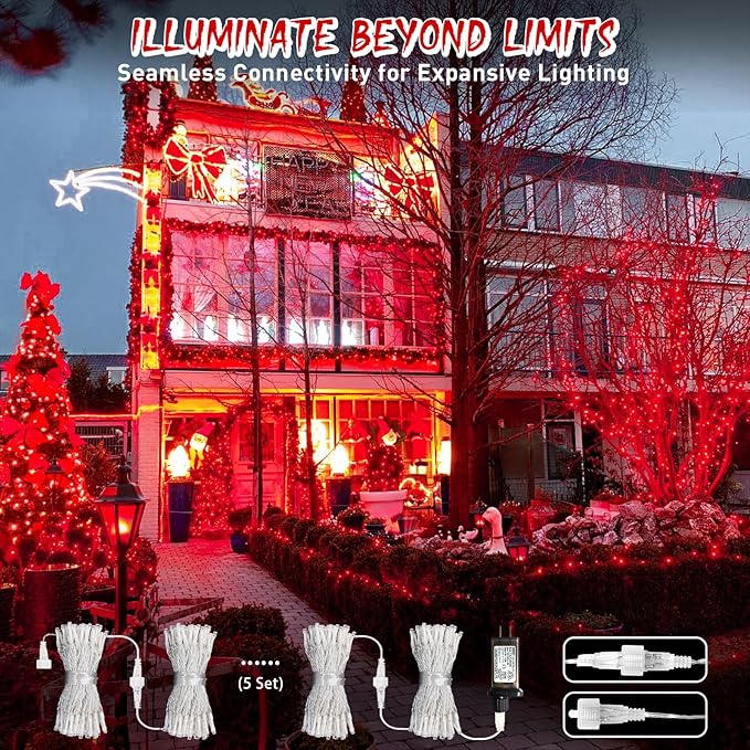 JMEXSUSS 150 LED Red String Lights Indoor Outdoor Waterproof, Connectable 59 Ft Halloween String Lights Plug in, 8 Modes Christmas Tree Light for Bedroom, Patio, Party, Halloween,Christmas Decorations