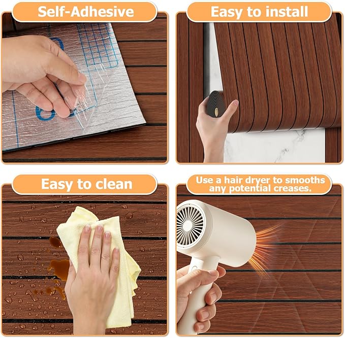 Arthome Peel and Stick Slat Wall Panels 15.7 "x120, Self-Adhesive PVC Wood