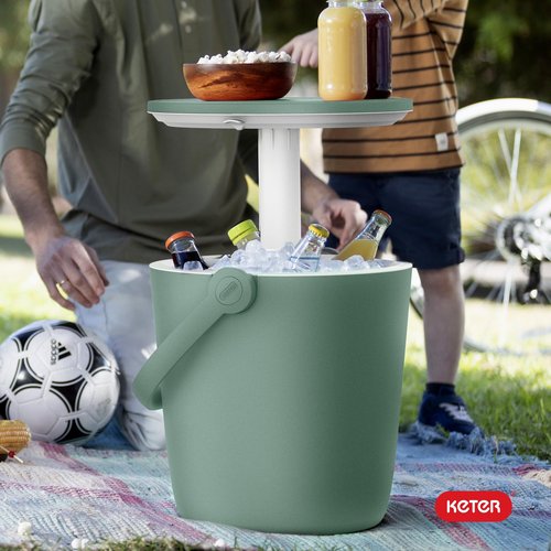 Keter Go Bar 4.2 Gallon Portable Beer and Wine Cooler with Handle and Pop Up Outdoor Table Perfect for Your Patio, Picnic, and Beach Accessories, Green