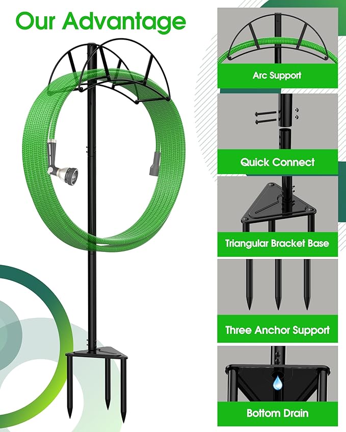 Meykwod Garden Hose Stand/Hanger Freestanding, Heavy Duty In-Ground Hose Rack Organizer for Outside Yard, Sturdy to Hold 150ft (Metal, Black)