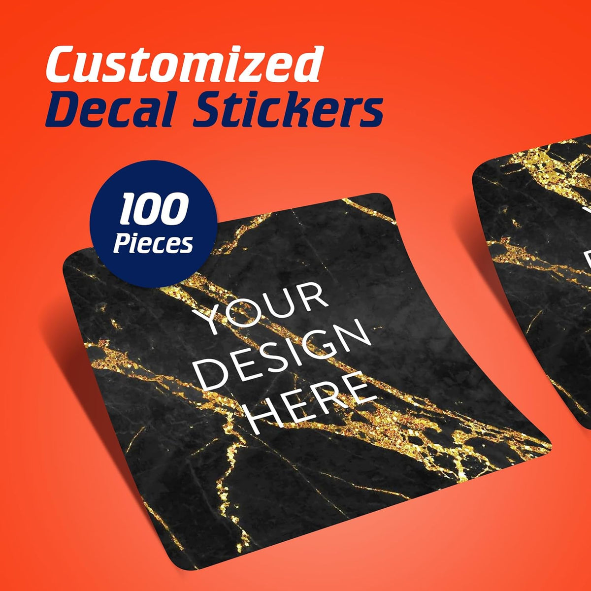 100 Custom Vinyl Stickers - Upload Your own Image, Text, Design, Logo - Personalized Logo Labels for Handmade, Packaging, Bottle, Jars, Candle, Brand Stickers (Black Gold Marble, 6x6 Square)