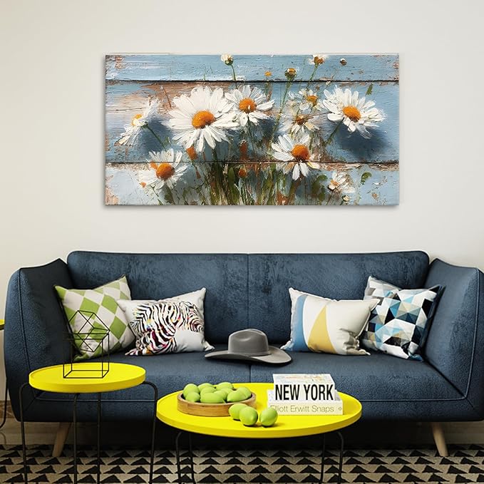 JLXART Daisy Floral Wall Art Canvas 20x40inch Watercolor Flower Prints Modern Farmhouse Pictures Ready to Hang for Kitchen Bathroom Home Decor