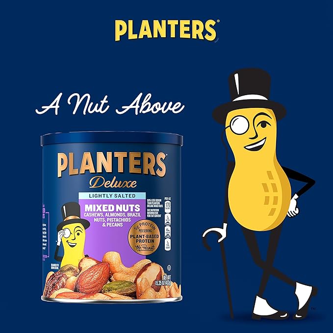 PLANTERS Deluxe Mixed Nuts, Cashews, Almonds, Brazil Nuts Mix, Pistachios, Pecans, Lightly Salted, Snacks for Adults and Kids, Party Snack, 15.25oz (Pack of 2)