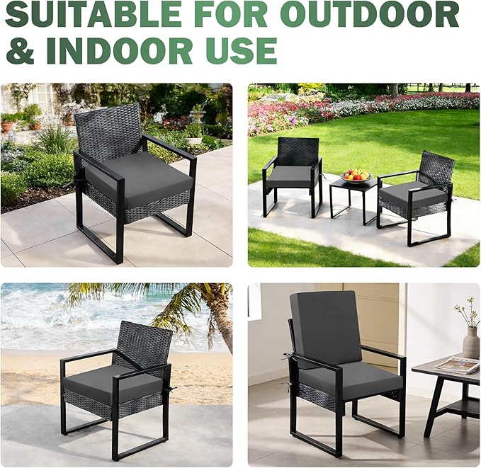 Outdoor Chair Cushions set of 4, 19x19x3 Inch Waterproof & Fade Resistant Patio Furniture Seat Cushions with Ties, Square Outdoor Dining Chair Cushions for Lawn, Garden, Deck & Yard, Dark Grey