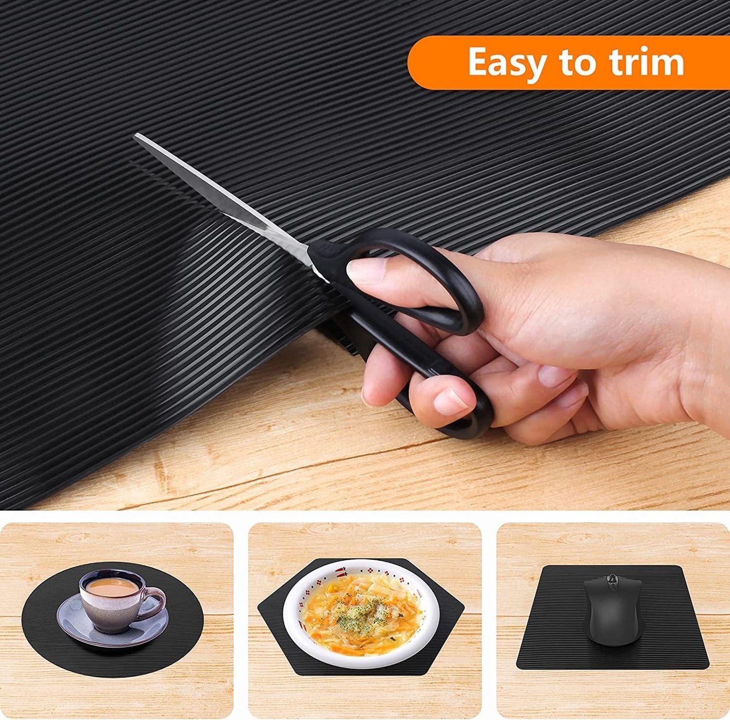 Shelf Liners for Kitchen Cabinets Non Adhesive Drawer Liner EVA Material Cupboard Mat Refrigerator Mats Washable Fridge Liner for Cabinet, Storage and Desks 23.6 x 393.7 Inches Black