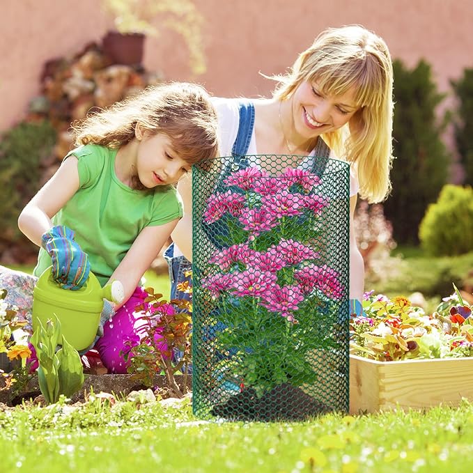 32.8ftx24In Plant Protectors from Animals,Plant Cages for Outdoor Plants,Wire Plant Protector Cage,Wire Plant Protector,Chicken Wire Cloche with Ground Stakes & Nylon Ties Protect Plants from Animals