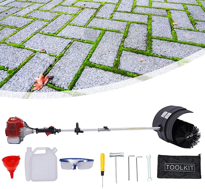 Gasoline Powered Sweeper 52CC 1000ML Hand Held Broom Cleaning Tools 1700W 2.3HP Artificial Grass Power Brush Lawn Sweeper