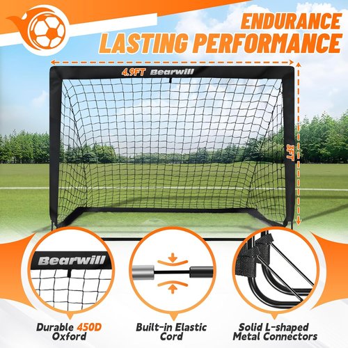 Bearwill Soccer Goal - Portable Kids Soccer Goals Set of 2 | 4x3ft Training Equipment with Ball, Ladder, Cones, Targets