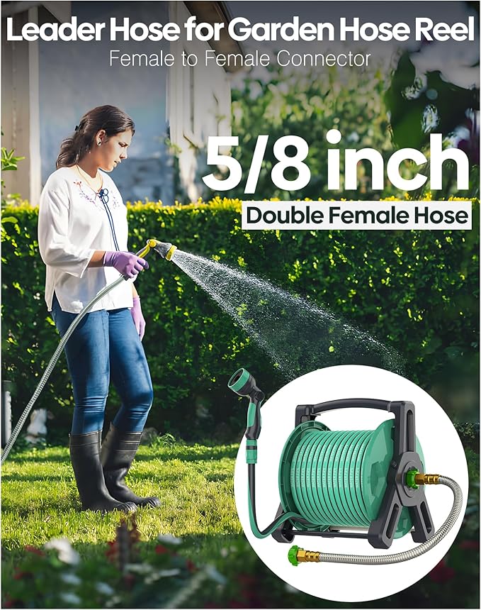 Short Metal Garden Hose 3 ft with Female to Female Connector， Stainless Steel Small Leader Hose for Hose Reel, Long, Flexible, Lightweight & Heavy Duty Water Pipe, Outdoor Water Hose Extension Adapter