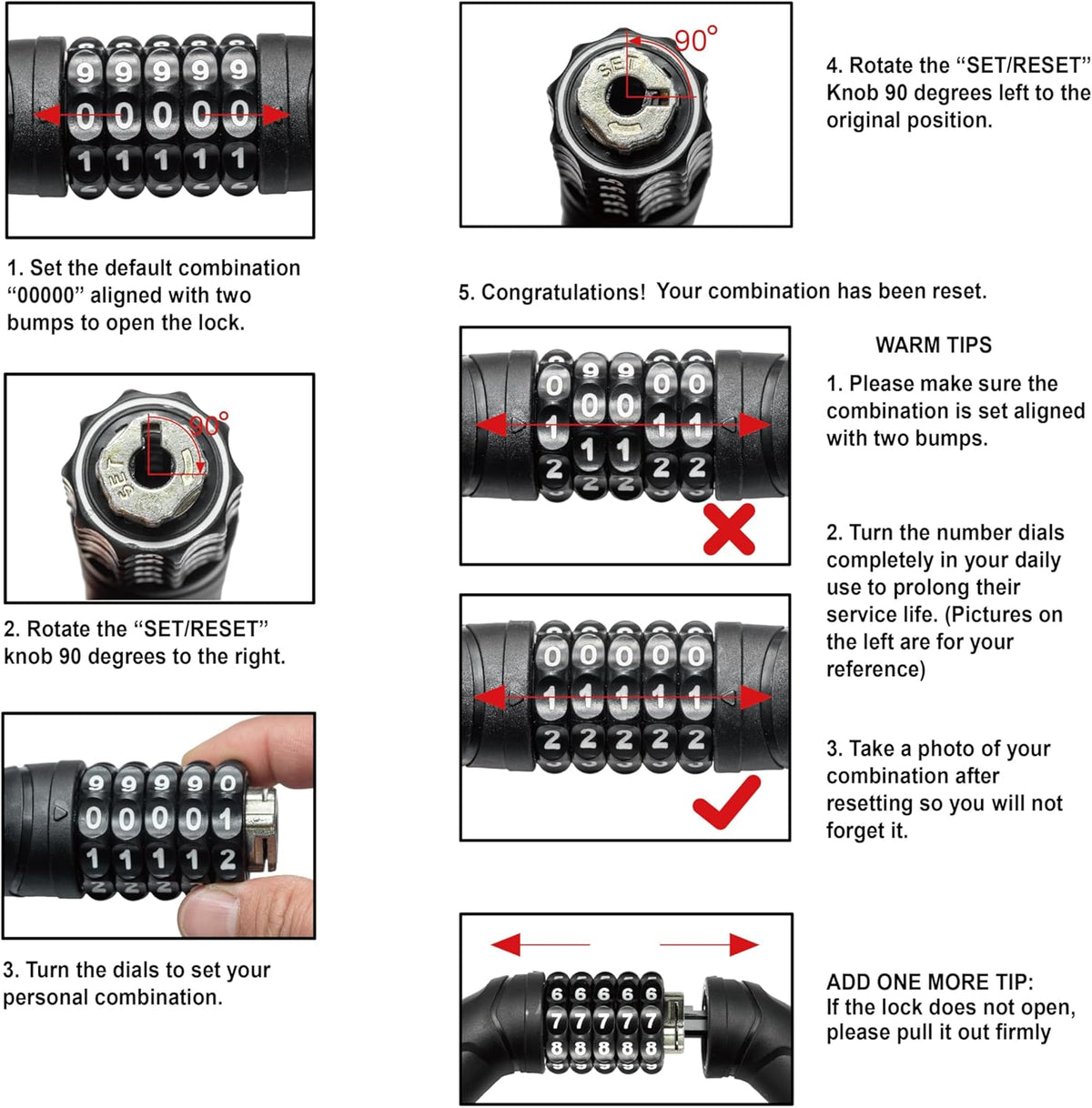 Via Velo Bike Chain Lock - Heavy Duty 5-Digit Resettable Combination Security Lock | 2.95 Ft Rose Red