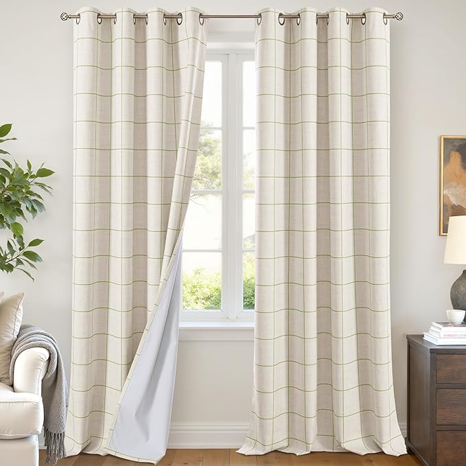 Lajode Sage Green Plaid Curtains Pattern Printed 90 Inches Long