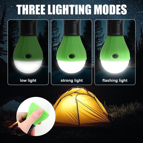 EXTRASTAR LED Camping Lantern, 3 Lighting Modes, Hanging Tent Light Bulbs with Clip Hook, Camping Essentials, Ideal for Hiking, Hurricane, Storms, Outages, Battery Powered, 4 Packs