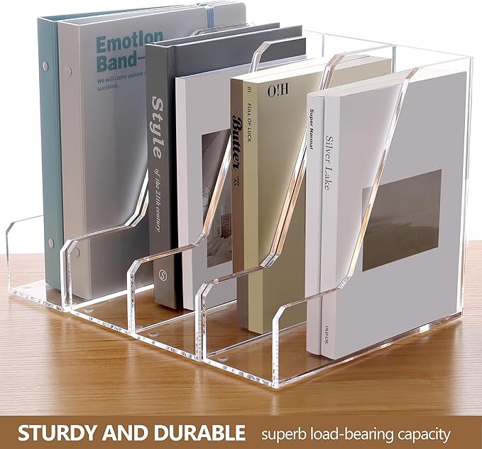 SANRUI 2 Pack Acrylic Magazine File Holder, Vertical File Sorter Holders Desk Organizer, Clear Folder Organizer Document Rack for Office Desktop, Home Workspace, 8.66inx8.46inx3.15in