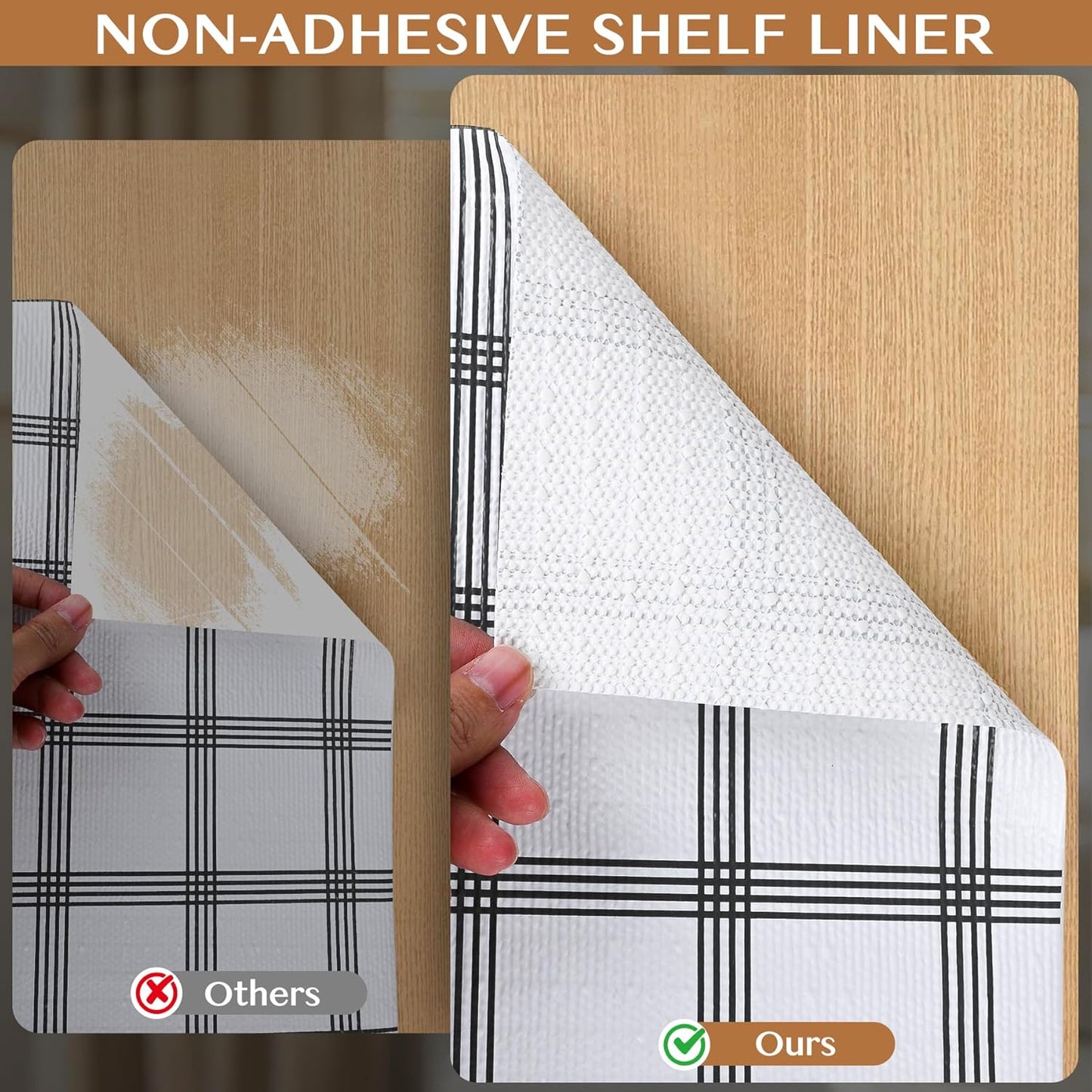 Non-Adhesive Shelf and Drawer Liner for Kitchen Cabinets, 12 in x 10FT Strong Non-Slip Cabinet Liners for Shelves, Refrigerator, Pantry Storage, Bathroom Closet, Easy to Clean, Stripes