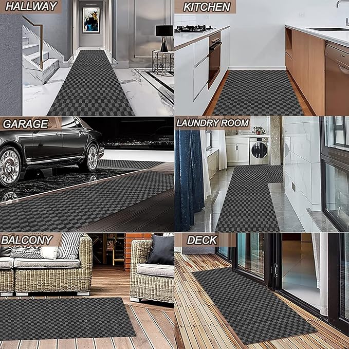 3' x 6' Runner Rugs with Rubber Backing, Indoor Outdoor Utility Carpet Runner Rugs, Checkered Gray, Can Be Used as Aisle for The RV and Boat, Laundry Room and Balcony