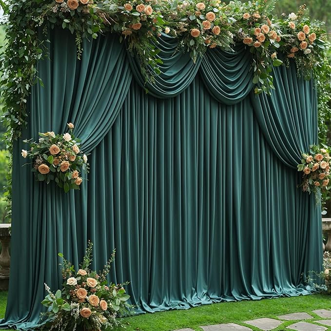 4 Panels Hunter Green Backdrop Curtain for Parties Wrinkle Free Dark Green Photo Curtains Backdrop Drapes Fabric Decoration for Baby Shower Birthday Party Photography 20ft(W) x 10ft(H)