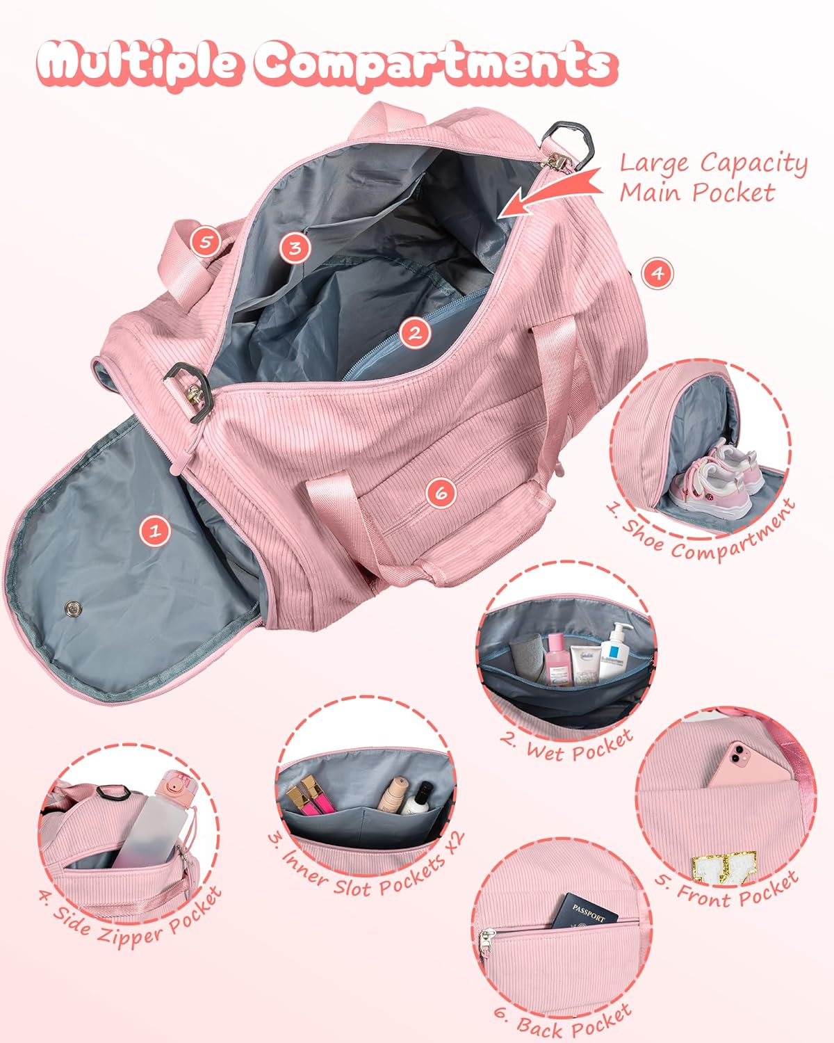 Skiennix Personalized Dance Bag for Girls | Kids Gym Duffle with Shoe Compartment & Toiletry Bag - Ideal Birthday Gift (Letter Y)
