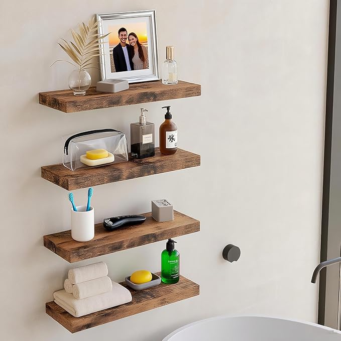 Vervida® 3 Pack Rustic Brown Floating Shelves, Holds Up to 38 Lbs,