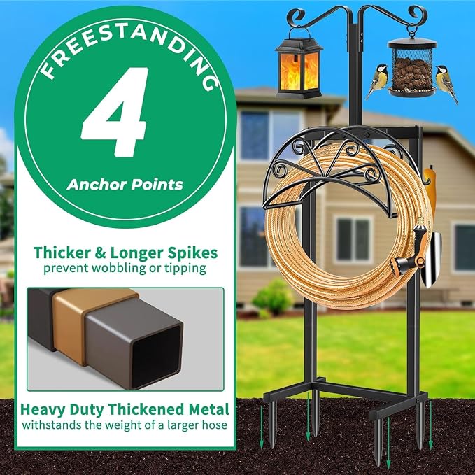 TomCare Garden Hose Holder Heavy Duty Water Hose Holder Holds 160 FT Hoses 4 Spikes Hose Reel Freestanding Hose Hanger Sturdy Hose Storage Stand for Outside Yard Lawn