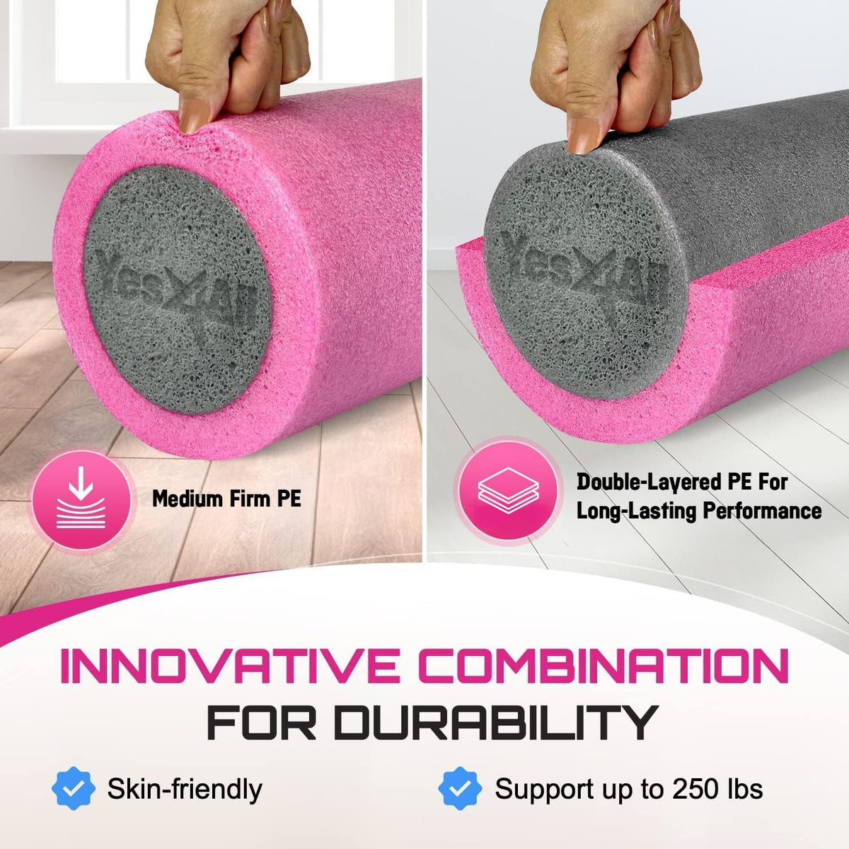 Yes4All High-Density EPP Foam Roller - Perfect for Yoga, Pilates & Stretching | 12, 18, 24, 36 Inch Sizes