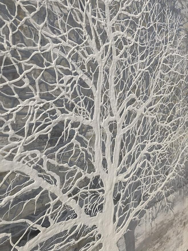 Yihui Arts Tree Of Life Canvas Wall Art Hand Painted Grey White Beige Paintings
