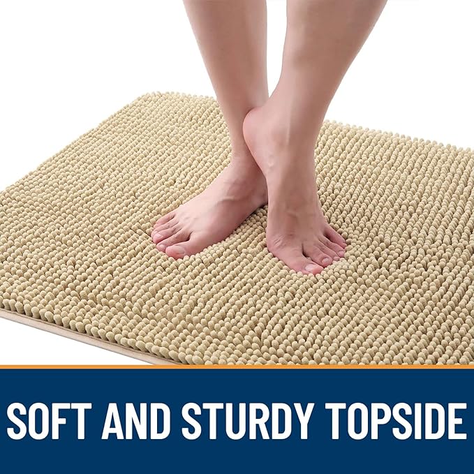OLANLY Dog Door Mat for Muddy Paws 54x32, Absorbs Moisture and Dirt, Absorbent Non-Slip Washable Doormat, Quick Dry Chenille Mud Mat for Dogs, Entry Indoor Entryway Carpet for Inside Floor, Beige