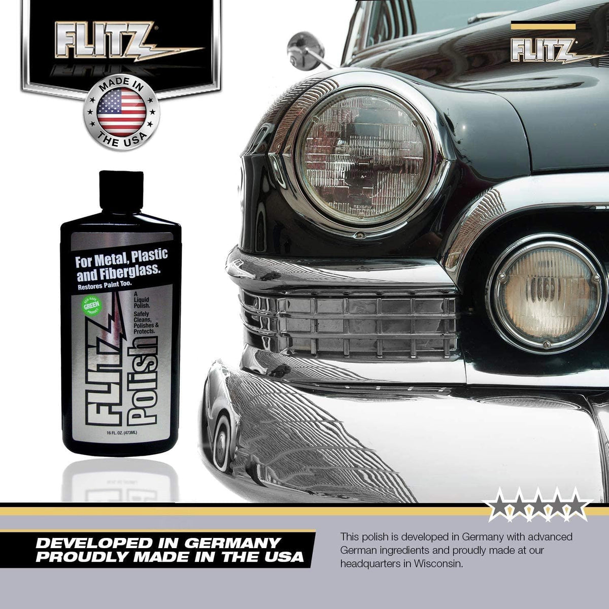 Flitz Multi Purpose Metal Polish Liquid - 3.4oz Bottle of USA-Made Tarnish Remover - For Aluminum, Chrome, Brass, Nickel, Silver - Non-Abrasive Metal Cleaner and Polish, Restorer (3 Pack)