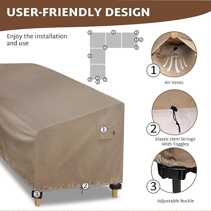 iBirdie Outdoor Patio Furniture Cover fit 112" x 87", 110" x 85", 108" x 84" L-Shaped Sectional Sofa, Waterproof Weatherproof Heavy Duty 600D Garden Cover for Outside L Shape Couch, Brown