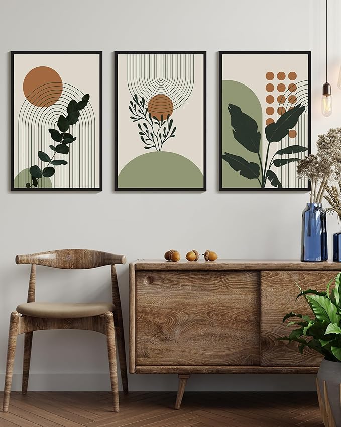 PHOPAGO Boho Plant Wall Art Green Botanical Bohemain Framed Wall Printing