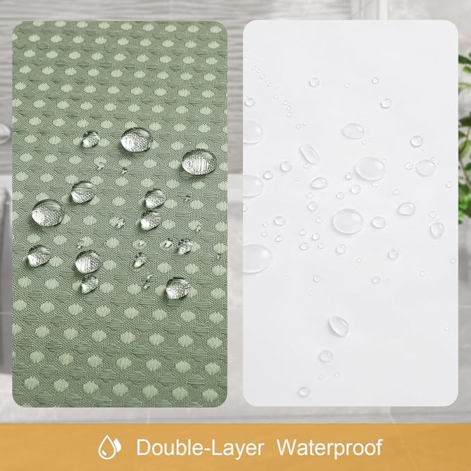 3 in 1 Extra Long Shower Curtain Set-72 W x 84 H, Sage Green Waffle and PEVA Liner Set with 12 Stainless Steel Hooks, Waterproof Fabric for Bathroom