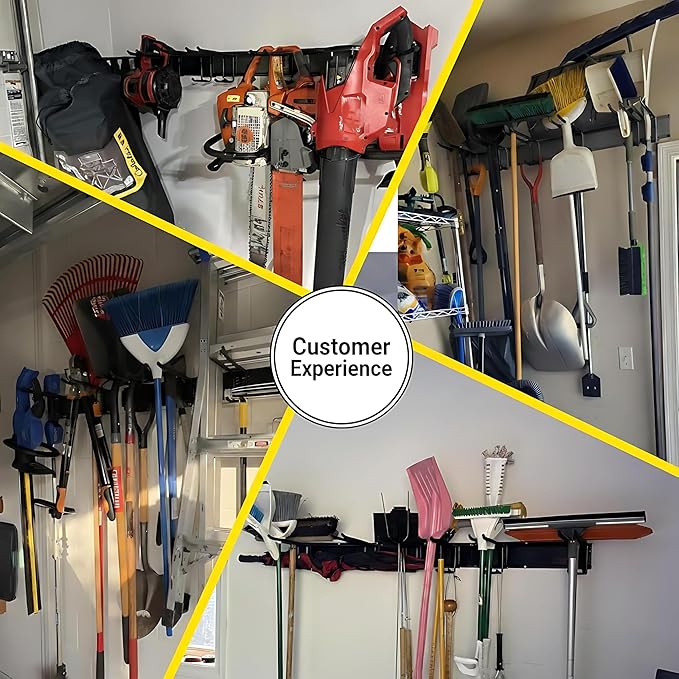 33" Garage Tool Organizer Wall Mount, 300lbs Tool Storage Organizer with Adjustable Sliding Hooks, Heavy Duty & Anti-Rust Garden Tools Storage Rack for Hanging Rake Broom/Mower/Snowboard