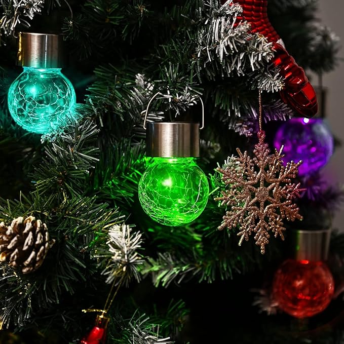 GIGALUMI Solar Lights Outdoor Waterproof, 16 Pack Solar Hanging Lights Garden Decor, Gifts for Women, Solar Outdoor Lantern Waterproof Cracked Glass for Yard, Fence, Tree(Color Changing)