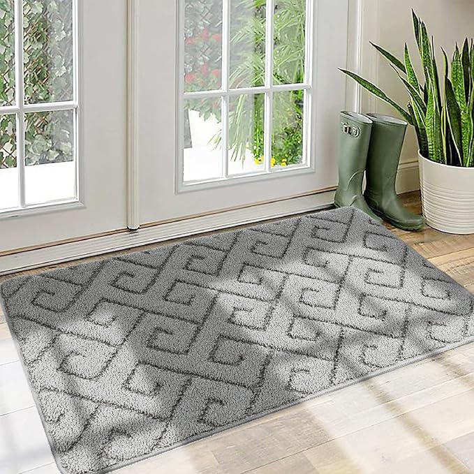 Walensee Indoor Doormat, Front Door Mat for Entrance (20"x32"Light Grey) Machine Washable Entryway Rug, Non Slip Trapper Door Rugs Absorbent Dirt Low Profile Shoes Scraper Inside Floor Mats