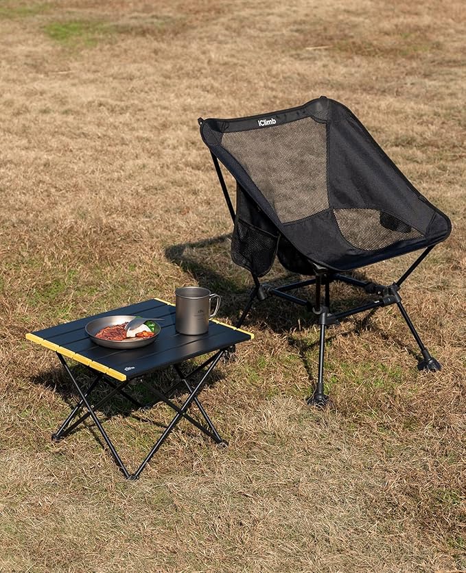 iClimb Ultralight Compact Camping Folding Beach Chair with Anti-Sinking Large Feet and Back Support Webbing (Woodland - Square Frame - 2PC)