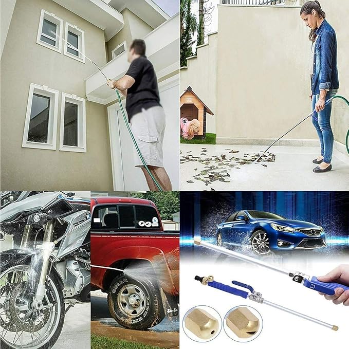 High Pressure Power Washer Sprayer Wand with Flexible Hose Nozzle, 39'' Hydro Jet Power Washer Cleaning Tool, Wand Lance for Gutter Patio Car Pet Window Glass Blue