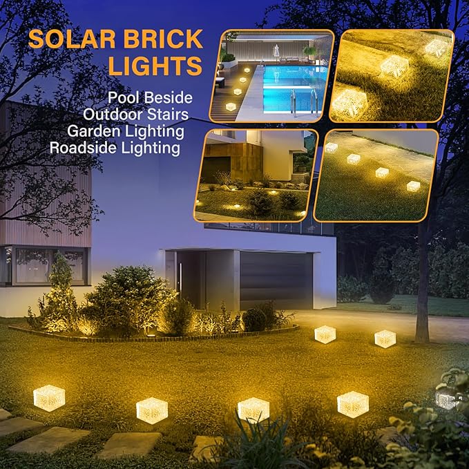 JKIMK Solar Brick Lights - Outdoor Waterproof Patio & Garden Decor (3 Packs) for Patio, Yard, Walkway, Pathway