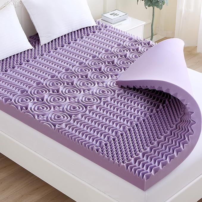 MUXHOMO 2 Inch 7-Zone King Mattress Topper, Egg Crate Foam Mattress Topper King Size for Back Pain, Lavender Cooling Gel Infused Bed Pad, CertiPUR-US and Oeko-TEX Certification (76"×80")