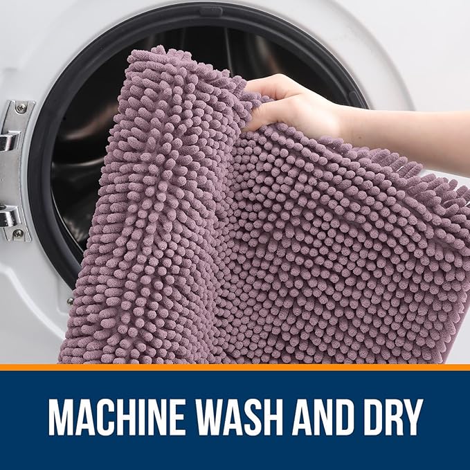 OLANLY Bathroom Rugs 44x24, Extra Soft Absorbent Chenille Bath Rugs, Rubber Backing Quick Dry, Machine Washable Bath Mats for Bathroom Floor, Tub and Shower, Home Decor Accessories, Deep Plum