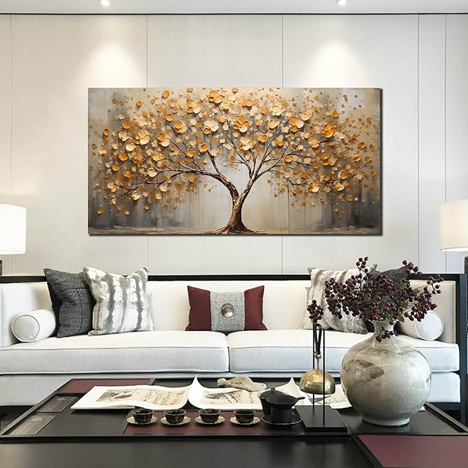 Gold Tree Pictures Wall Art for Living Room - Large Abstract Canvas Wall Art for Office - Modern Bedroom Decor for Wall Ready to Hang Size 29" x 59"