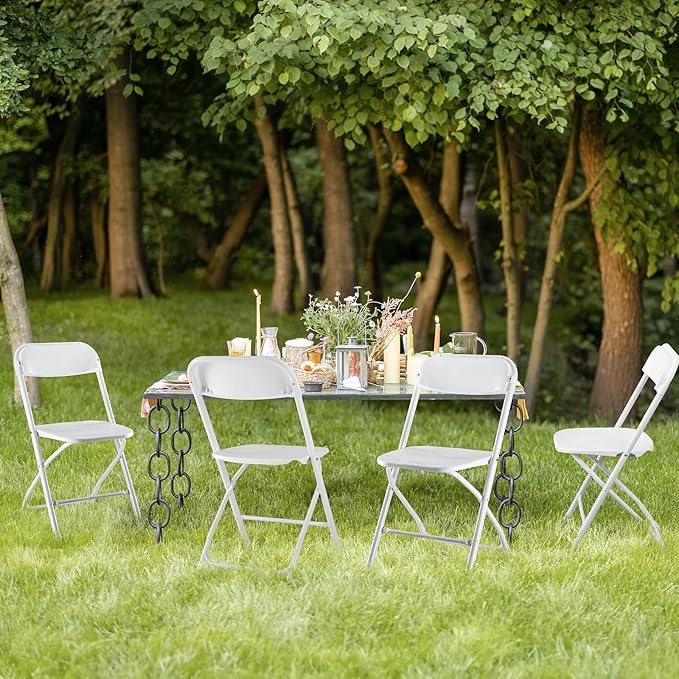 Sweetcrispy Folding Chair 4 Pack, Plastic Foldable Chairs with 330-Pound Capacity, Sturdy Metal Portable Chair, Easy to Use and Store, Outdoor and Indoor, for Home, Office, Party, Comfy, White