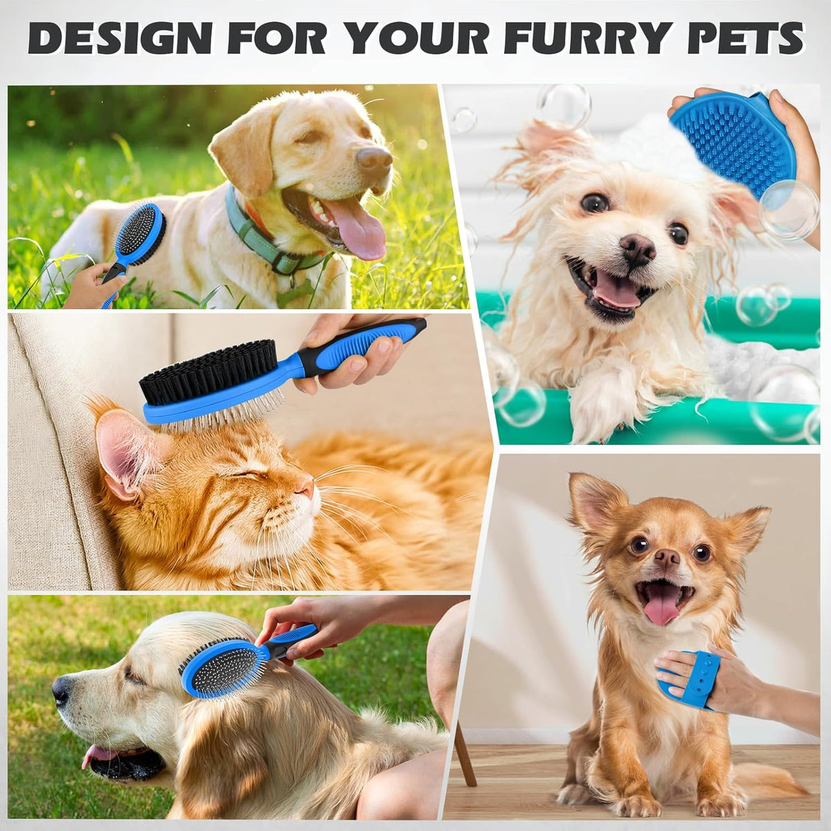 Skiennix Pet Grooming Tools - Double-Sided Brush for Shedding & Bathing | Suitable for Dogs, Cats & Horses (Blue)