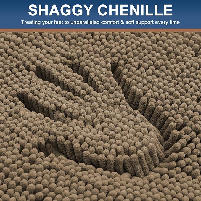 Smiry Luxury Chenille Bathroom Rugs 30x20, Extra Soft and Absorbent Shaggy Bath Mat, Machine Washable, Non-Slip Plush Carpet Runner for Tub, Shower, and Floor, Home Decor Accessories, Camel