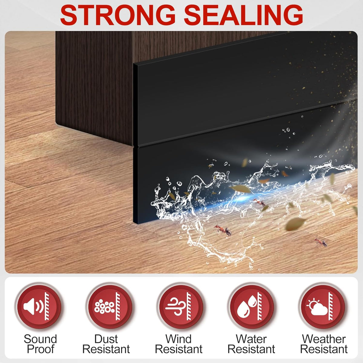 MYFAMIREA Door Weather Stripping 3IN (W) x 20FT (L) Door Draft Stopper Seal Tape Silicone Seal Strip Self Adhesive Shower Sweep Insulation Tape Side Bottom Strip for Sliding Glass Window Gap, Black