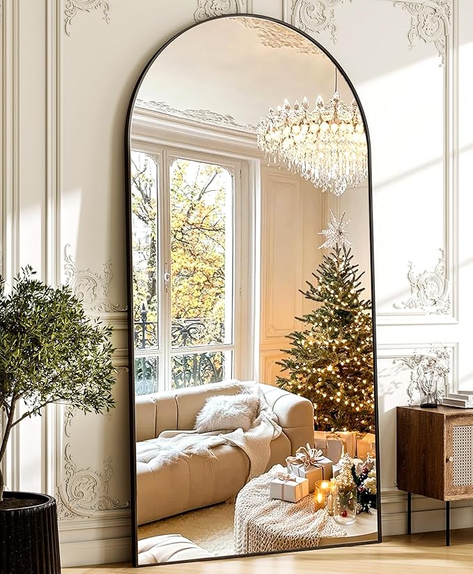 GLSLAND-34x76 inch Wall Mount Arched Full Length Mirror-Aluminum Alloy Frame