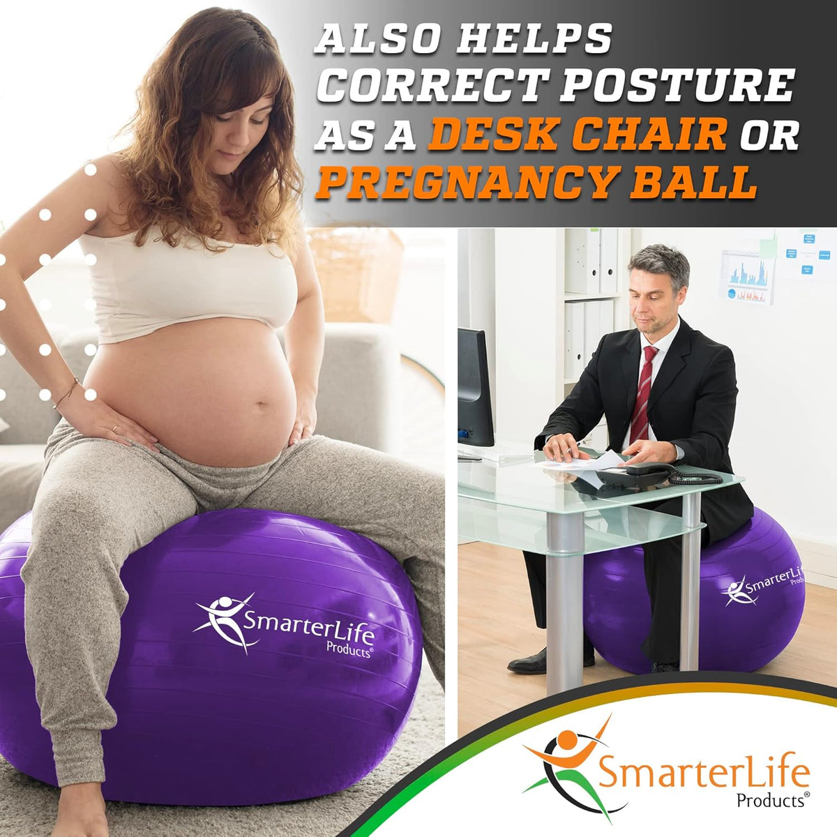 SmarterLife Exercise Ball - Anti-Burst Yoga Ball for Fitness & Stability | Ideal for Core Workouts & Pregnancy