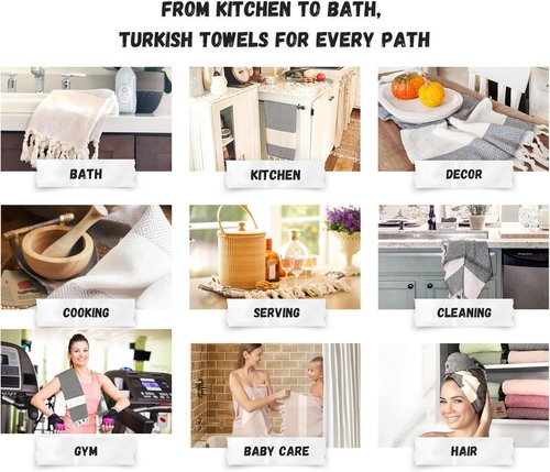 Bazaar Anatolia Hand Towels - Set of 4 Decorative Turkish Towels | 39" x 19" | 100% Cotton, Diamond Black